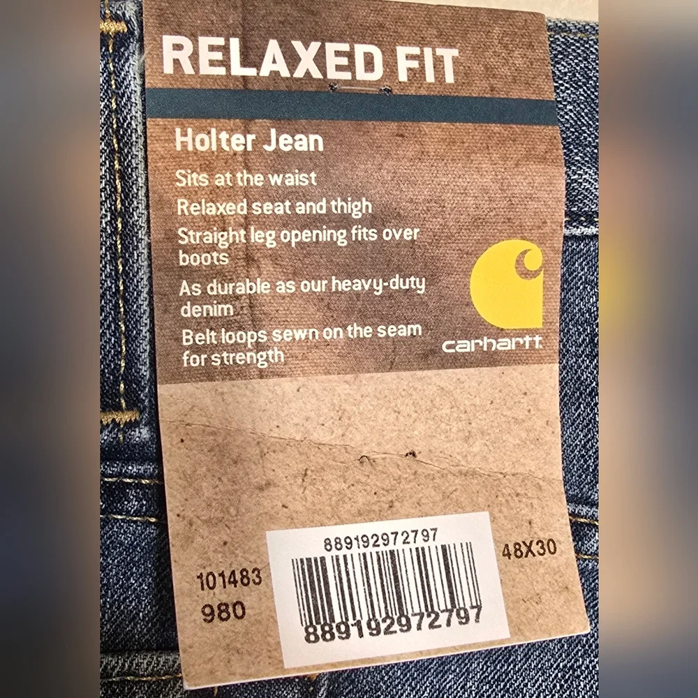 Carhartt Men's Size 48 X 30 Relaxed Fit Jeans Medium Wash 5 Pocket Workwear NWT - Picture 6 of 9
